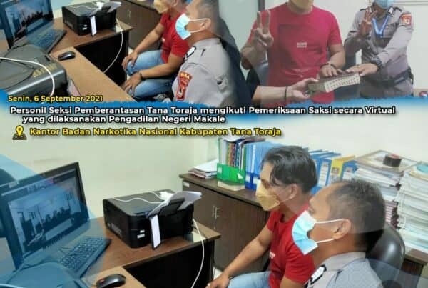 Personil Seksi Pemberantasan Tana Toraja mengikuti pemeriksaan saksi secara virtual yang dilaksanakan Pengadilan Negeri Makale